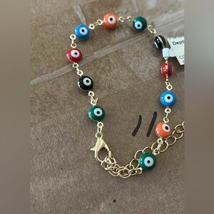 GOLD EVIL EYE BRACELET WITH MULTI COLOUR BEADS